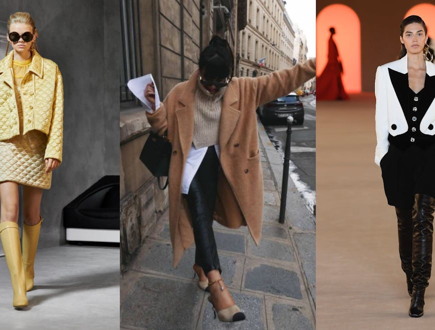 clothing apparel person human sunglasses accessories coat overcoat footwear female