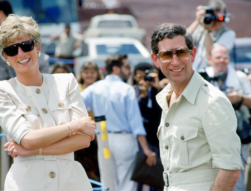 shades jewels casual casual clothes mannerisms official role rings royal tours shirts together royalty personal accessory accessories happy half length earring jewellery bracelet arms crossed arms folded best iconic images lady di spencer carajas sunglasses accessory person human clothing apparel
