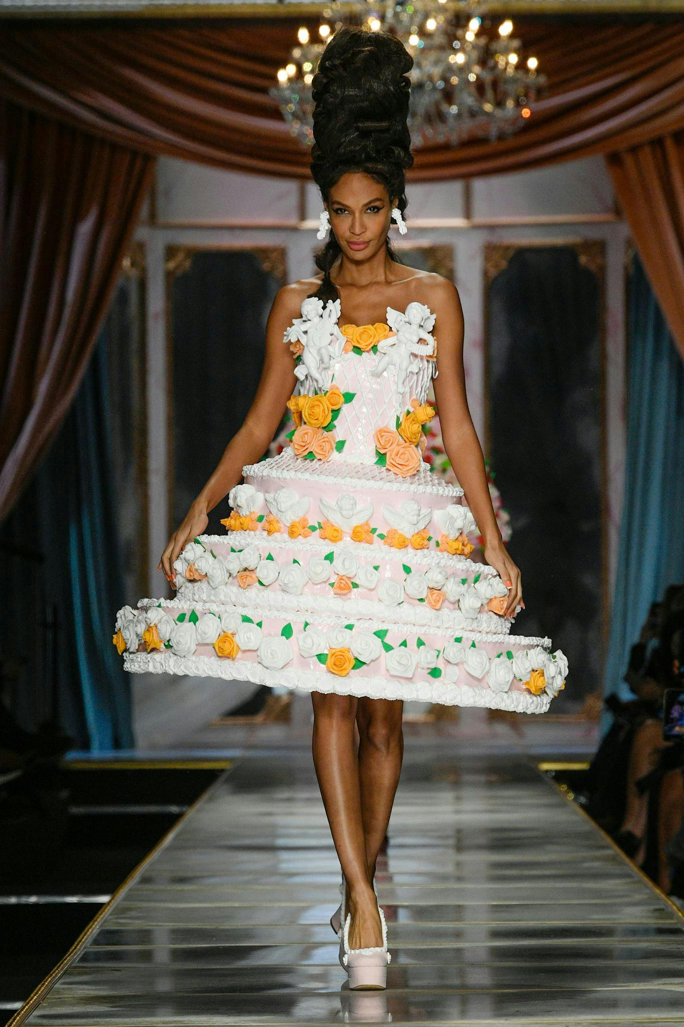 moschino rtw fall 2020 milan clothing dress fashion evening dress formal wear adult female person woman wedding cake
