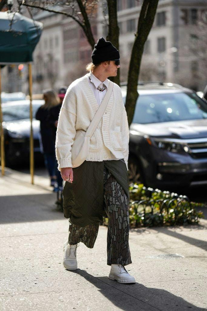 style cold weather elegant autumn outfit autumn look fall fall winter ready-to-wear rtw outfit new york man shaved beard clothing pants pedestrian person coat walking footwear shoe city shorts